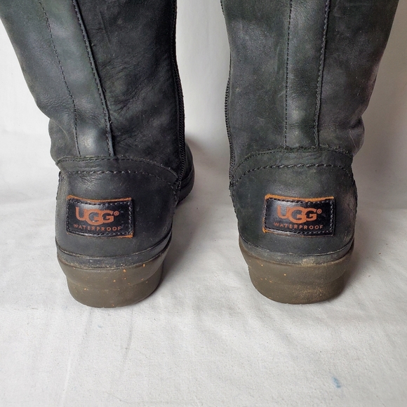 Ugg Elsa Black Knee High Leather Boots Size 8 - Picture 12 of 16